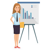 Fototapeta  - businesswoman with paperboard training avatar character vector illustration