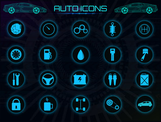Poster - Vector icons set. Car service, automobile set. Icons for web and mobile UI, set of basic auto elements