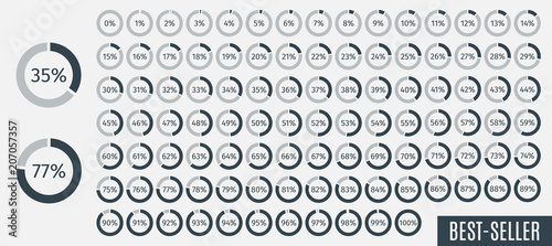 Cuadros en Lienzo Set of circle percentage diagrams from 0 to 100 for infographics, lignt, 5 10 15 20 25 30 35 40 45 50 55 60 65 70 75 80 85 90 95 percent