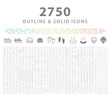 Set of 2750 Outline and Solid Icons on White Background . Vector Isolated Elements 