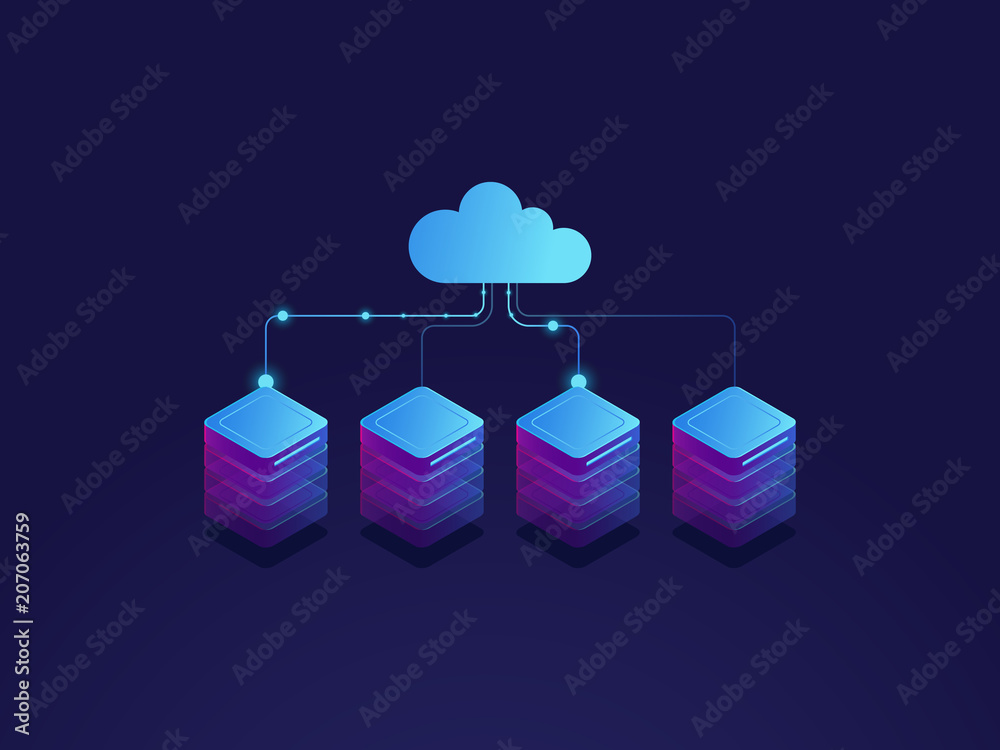 Server room, cloud storage icon, datacenter and database concept, data ...