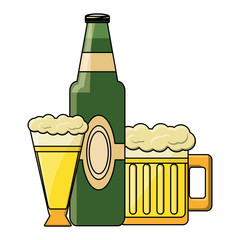 Sticker - german beer bottle and mugs over white background, vector illustration