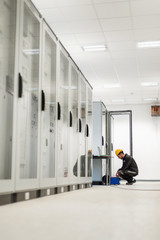 Wall Mural - maintenance engineer inspect system with relay test set equipment