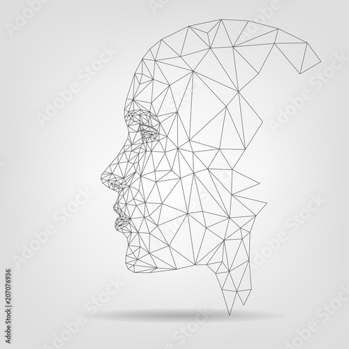 Human face, polygonal mesh, technology Poster Mural XXL