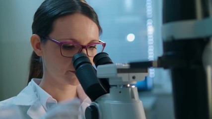 Wall Mural - close-up of a beautiful young female life scientist working at a laboratory.