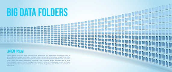 Big data folders on blue gradient background