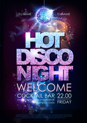 Wall Mural - Disco ball background. Hot disco night party poster on open space background