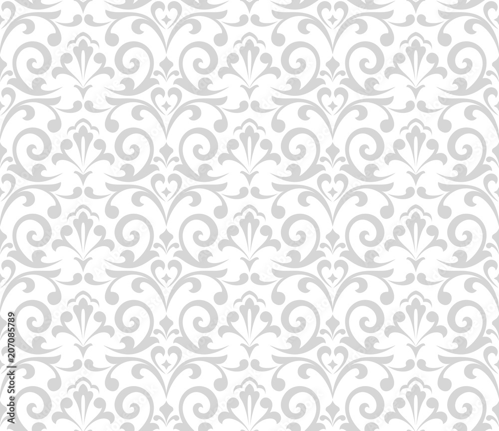 Floral pattern. Vintage wallpaper in the Baroque style. Seamless vector  background. White and grey ornament for fabric, wallpaper, packaging.  Ornate Damask flower ornament. Stock Vector | Adobe Stock, image size:1000x863
