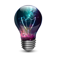 Wall Mural - Abstract open space background. Starfield, universe, nebula in galaxy in light bulb. Vector illustration
