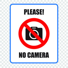 Canvas Print - No cameras allowed sign. Red prohibition no camera sign. No taking pictures, no photographs sign.