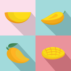 Poster - Mango fruit yellow icons set. Flat illustration of 4 mango fruit yellow vector icons for web