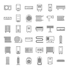 Sticker - Electric heater device icons set. Outline illustration of 36 electric heater device vector icons for web