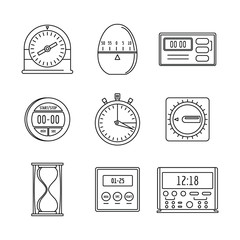 Wall Mural - Kitchen timer icons set. Outline illustration of 9 kitchen timer icons for web