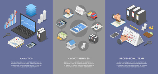 Poster - Taxes accounting money banner concept set. Isometric illustration of 4 taxes accounting money vector banner horizontal concepts for web