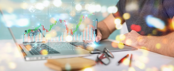 Aufkleber - Graphic designer using 3D rendering stock exchange datas and charts