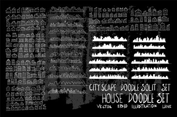 Wall Mural - Hand drawn Sketch doodle vector line Cityscape element icon set on Chalkboard eps10