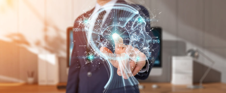 Businessman using digital artificial intelligence interface 3D rendering