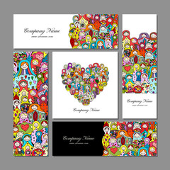 Wall Mural - Business cards set, Matryoshka, russian nesting dolls design