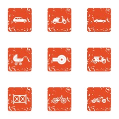 Poster - Motor vehicles icons set. Grunge set of 9 motor vehicles vector icons for web isolated on white background