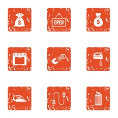 Poster - Open business icons set. Grunge set of 9 open business vector icons for web isolated on white background