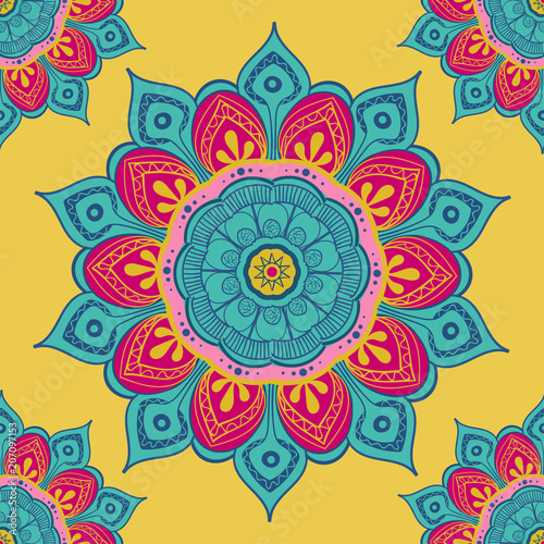 Tela Flower mandala colorful background for cards, prints, textile and coloring books