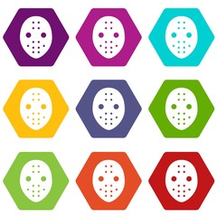 Sticker - Hockey goalkeeper helmet icons 9 set coloful isolated on white for web