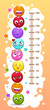 Kids height chart with funny cartoon colorful round characters.
