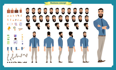 people character business set. front, side, back view animated character. businessman character crea