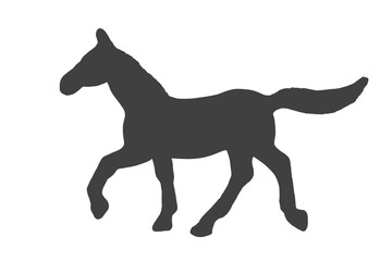 Black silhouette of horse isolated on white background.