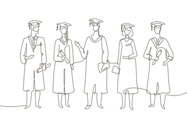 Sticker - Graduating students - one line design style illustration