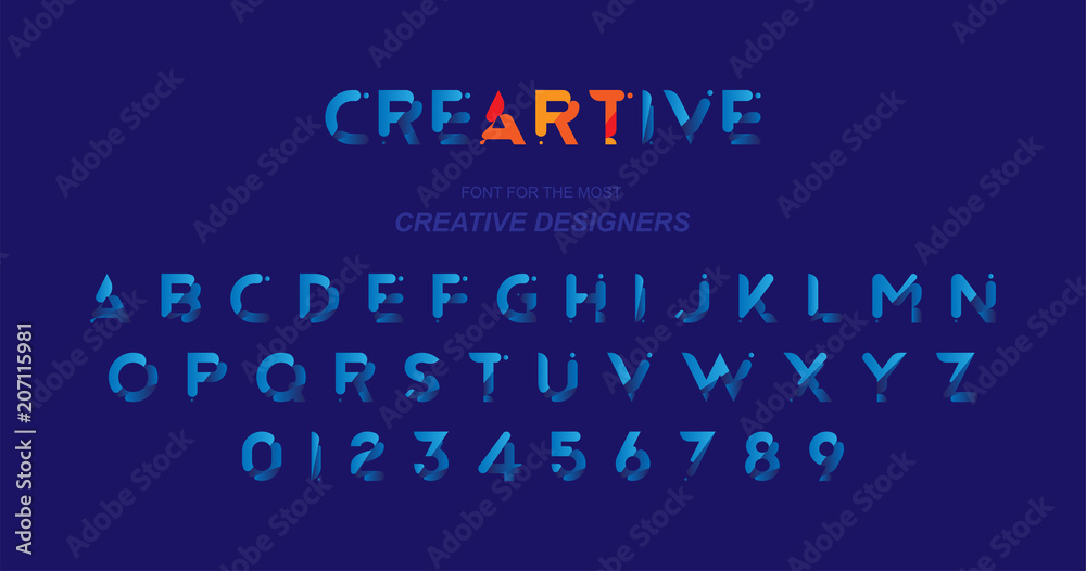 Typography Blue Original font in blue colour for creative design template. Flat ...