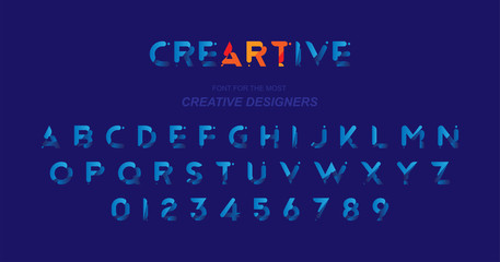 Original font in blue colour for creative design template. Flat illustration EPS10
