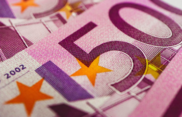 Poster - 500 euro banknote close up. Five hundred euro money macro view.