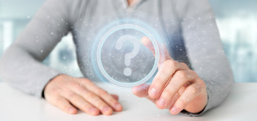 Poster - Man holding a Technology question mark icon on a circle 3d rendering