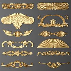 Wall Mural - 3D rendering of gilded stucco, collection cartouche	