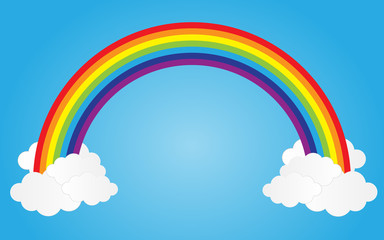 Poster - rainbow on blue sky with clouds,vector illustration