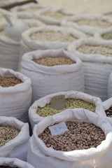 Wall Mural - Close up of bags of beans