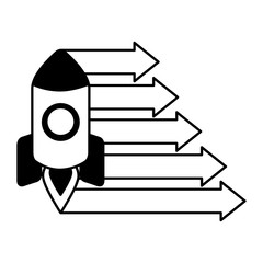 Sticker - business rocket and arrows chart vector illustration black and white