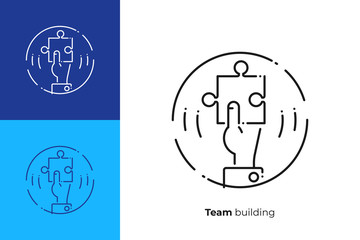 Fototapete - Puzzle piece in hand line art vector icon
