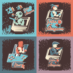 video game retro set icons vector illustration design