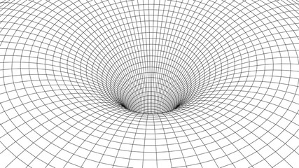 Fototapete - Tunnel or wormhole. Abstract Wormhole Science. 3D tunnel grid.Wireframe 3D surface tunnel.Grid texture
