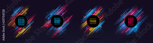 Fotomural Vector modern frames with dynamic neon glowing lines isolated on black background