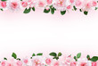 Pink background with rose flowers and leaves