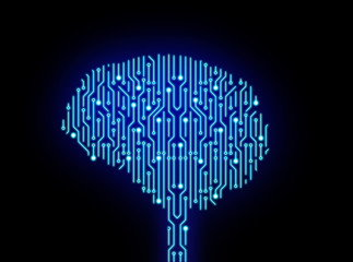 Aufkleber - Circuit board in brain shape on black. High-tech technology background. 3d illustration