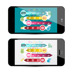 Wall Mural - Vector Timeline Infographoc on Mobile Phone Screen. Online Infographics Design.