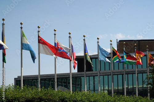 Fotografía flags outside united nations building in new york