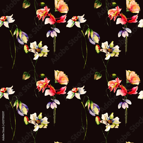 Seamless wallpaper with spring flowers