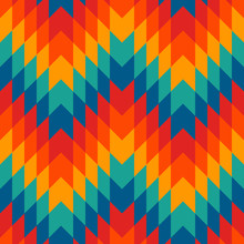 Ethnic Style Seamless Pattern With Chevron Lines. Native Americans Ornamental Background. Tribal Motif. Colorful Mosaic