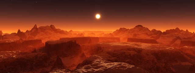 Wall Mural - panorama of space landscape, alien landscape, 3d rendering