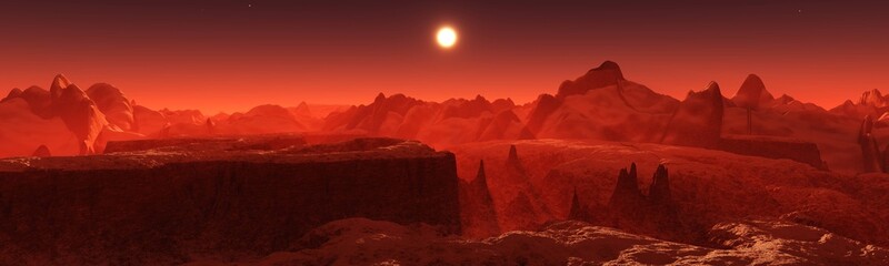 Wall Mural - Panorama of space landscape, alien landscape, 3D rendering
